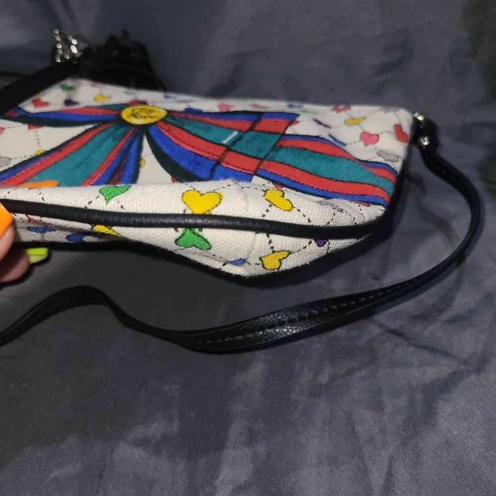 Brighton Crossbody Handbag Love & Joy Pouch Heart Tassels Graphic